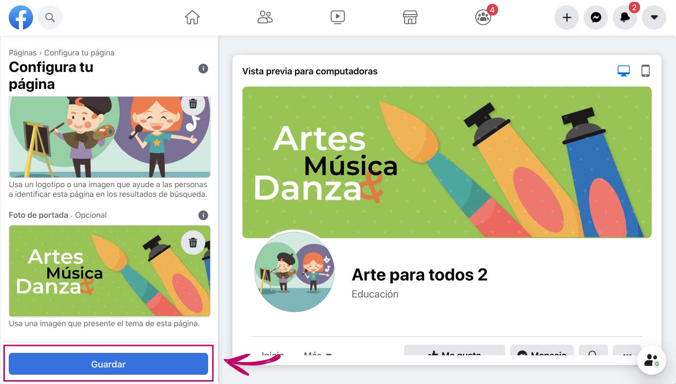 Crea tu página para enseñar en Facebook